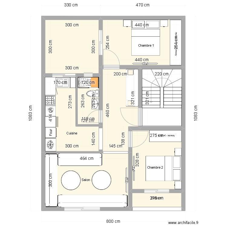 Étage 2 amenagement. Plan de 9 pièces et 73 m2