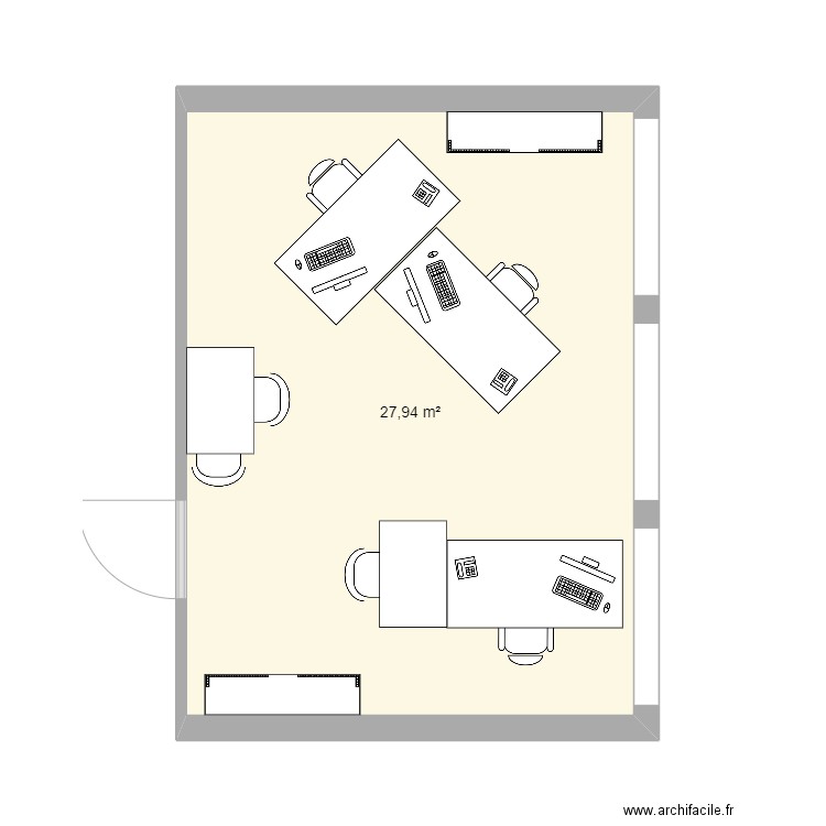 Bureau. Plan de 1 pièce et 28 m2