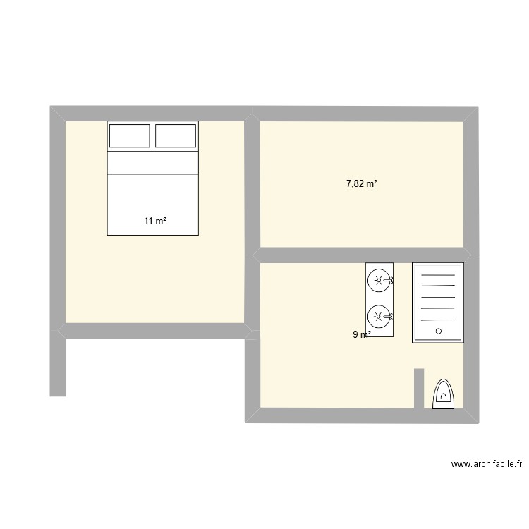 wick1. Plan de 3 pièces et 28 m2