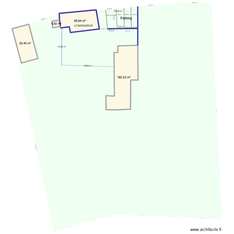 cadastre  parking baroudeur. Plan de 4 pièces et 378 m2