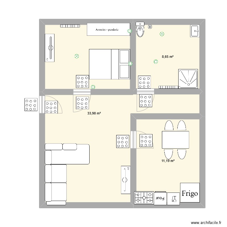 maison aveugle. Plan de 4 pièces et 58 m2