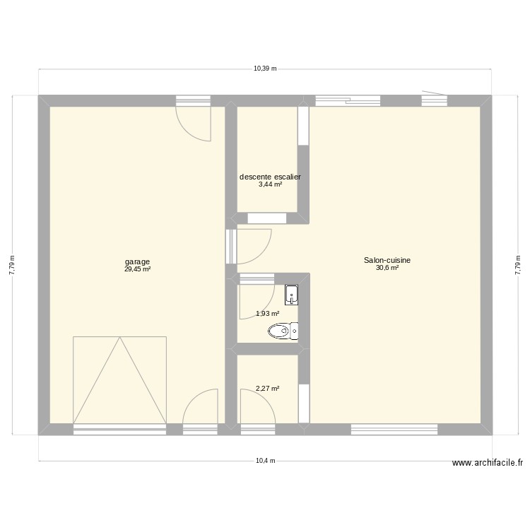 maison-garage. Plan de 5 pièces et 68 m2