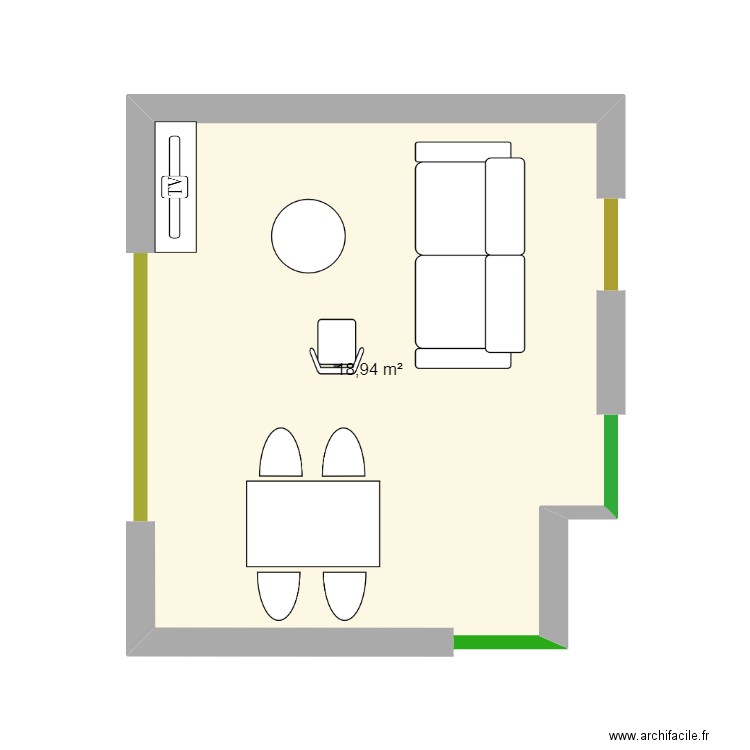 Salon 2. Plan de 1 pièce et 19 m2