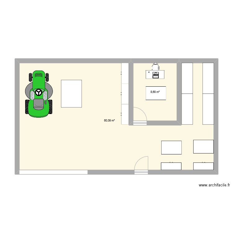 pépinière. Plan de 2 pièces et 69 m2