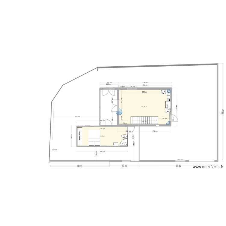 ExtentionStudio23. Plan de 3 pièces et 63 m2