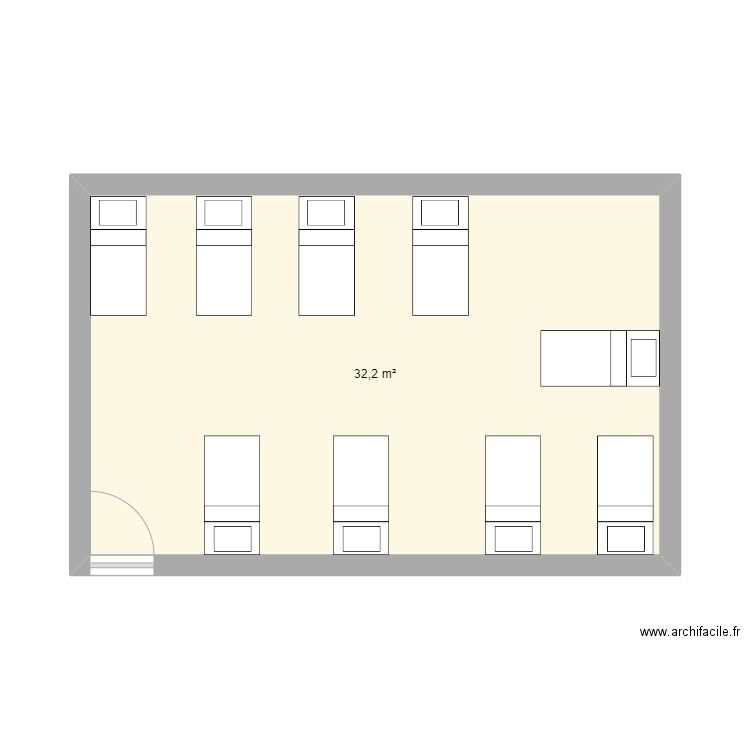 Chambre secondes. Plan de 1 pièce et 32 m2