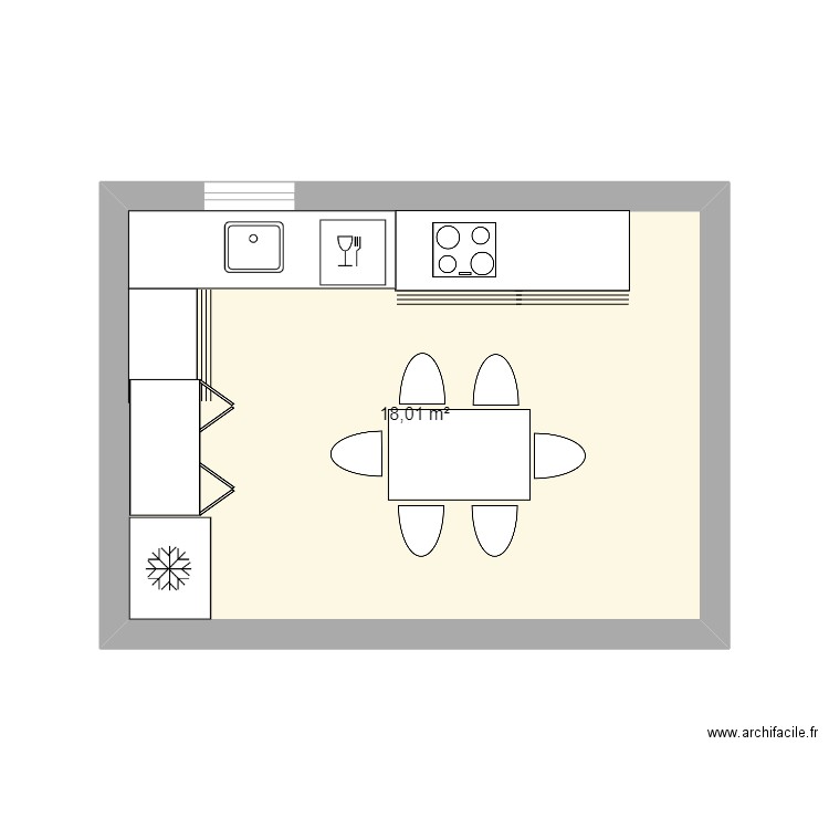 cuisine. Plan de 1 pièce et 18 m2