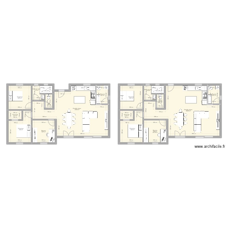 Maison 90m². Plan de 16 pièces et 180 m2