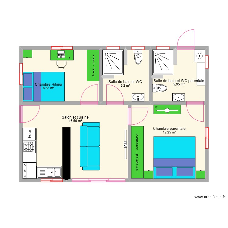 Plan maison 2. Plan de 5 pièces et 49 m2