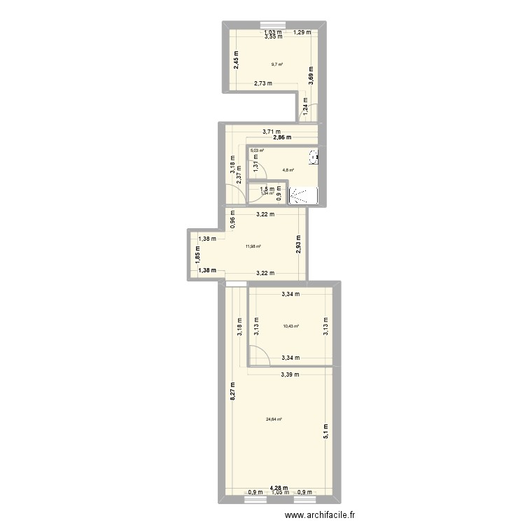 Appartement 3e gauche 61 bis. Plan de 7 pièces et 68 m2