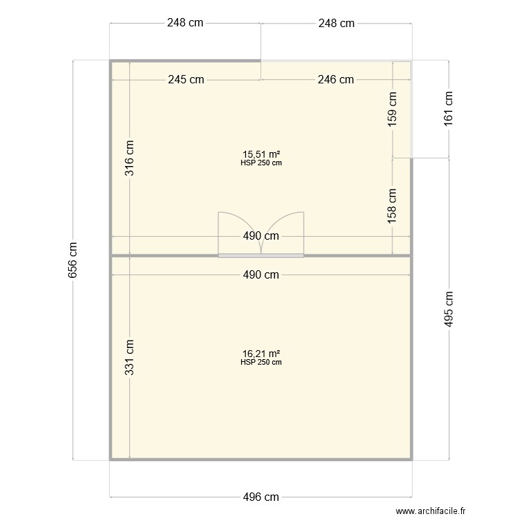 cabanon. Plan de 2 pièces et 32 m2