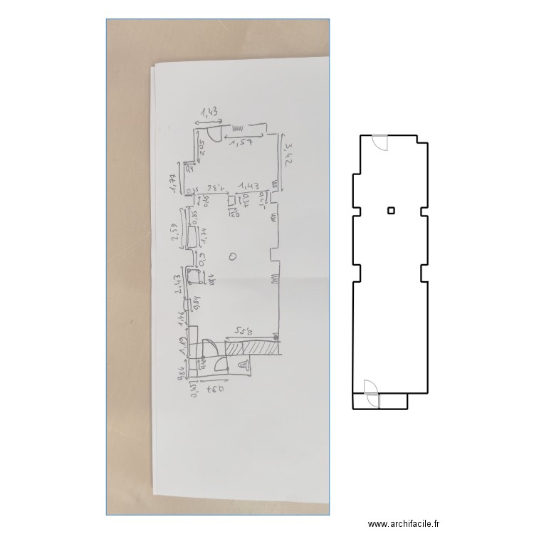 local. Plan de 3 pièces et 2 m2