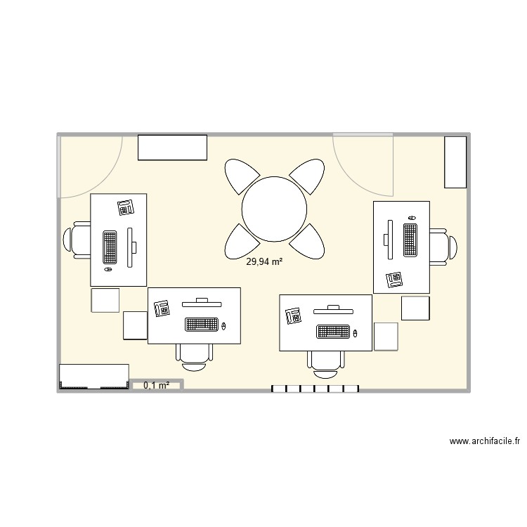 test large. Plan de 2 pièces et 30 m2