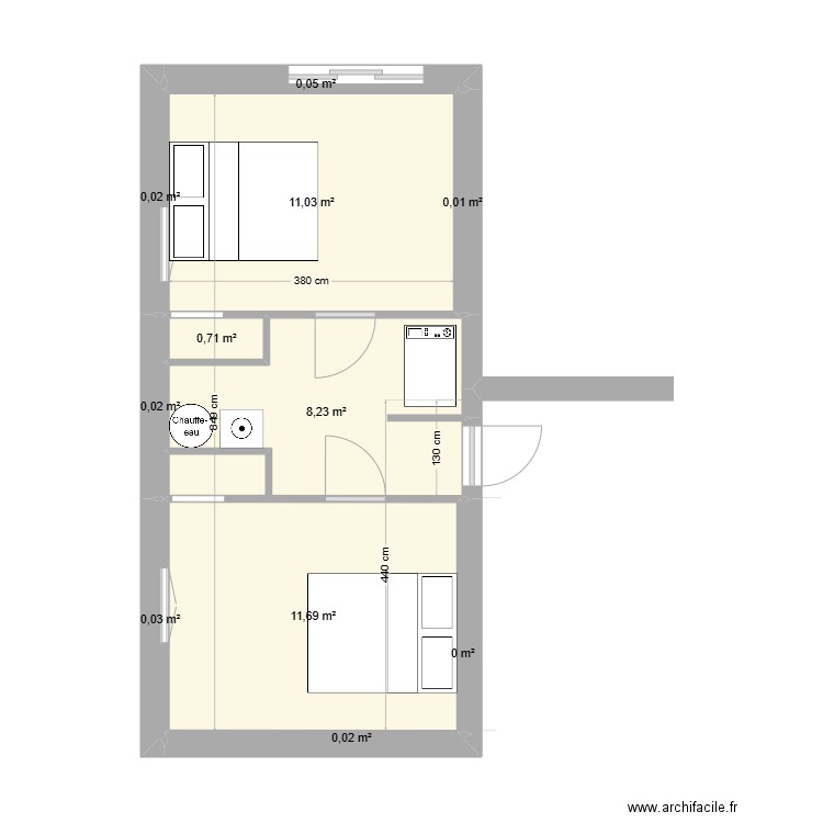 RDC Chambres. Plan de 11 pièces et 32 m2