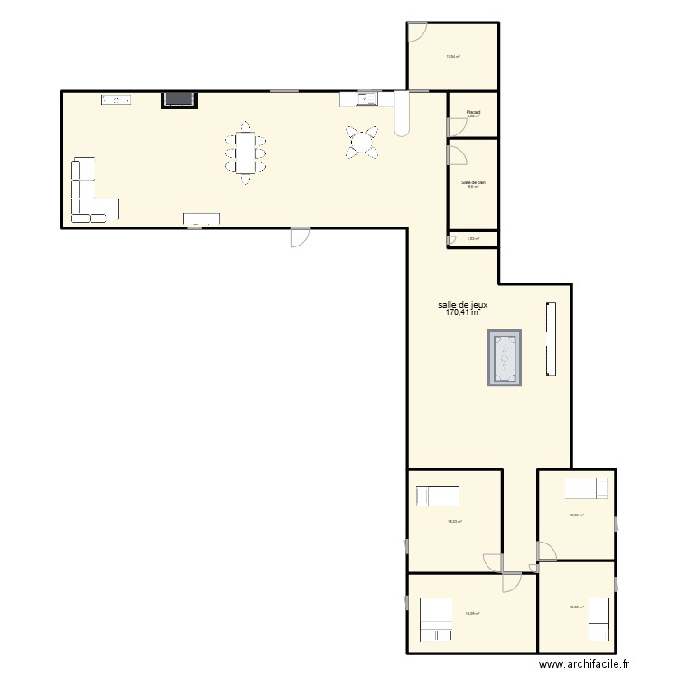 plain pied. Plan de 9 pièces et 260 m2