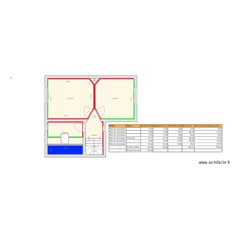 R+1 - 35 F. COURTIN. Plan de 6 pièces et 44 m2