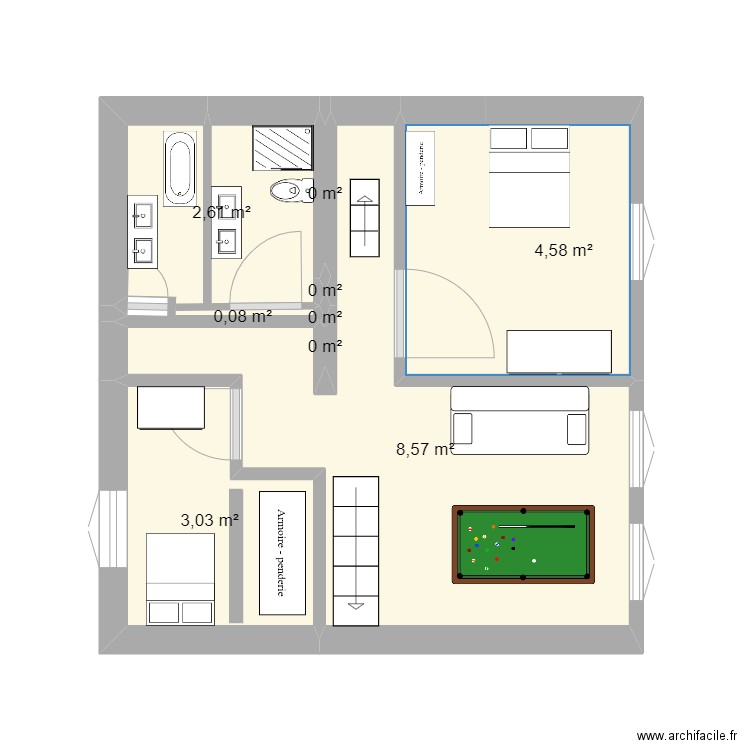 Maison de mamy. Plan de 9 pièces et 19 m2