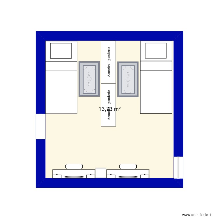 chambre fille. Plan de 1 pièce et 14 m2