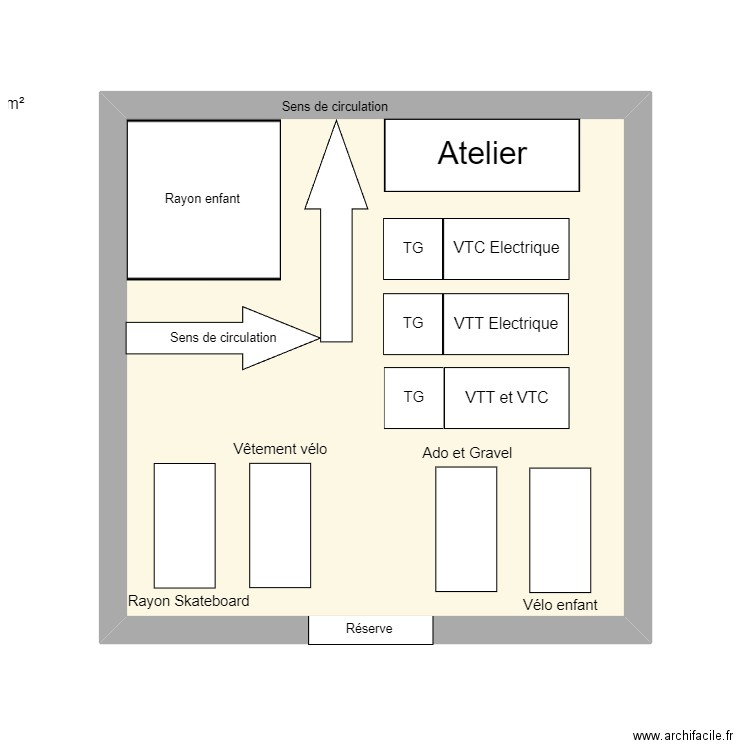 Plan du rayon cycle de Intersport. Plan de 1 pièce et 23 m2