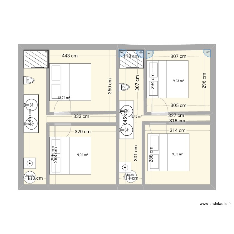 Comble Dammartin-sur-Tigeaux . Plan de 5 pièces et 54 m2