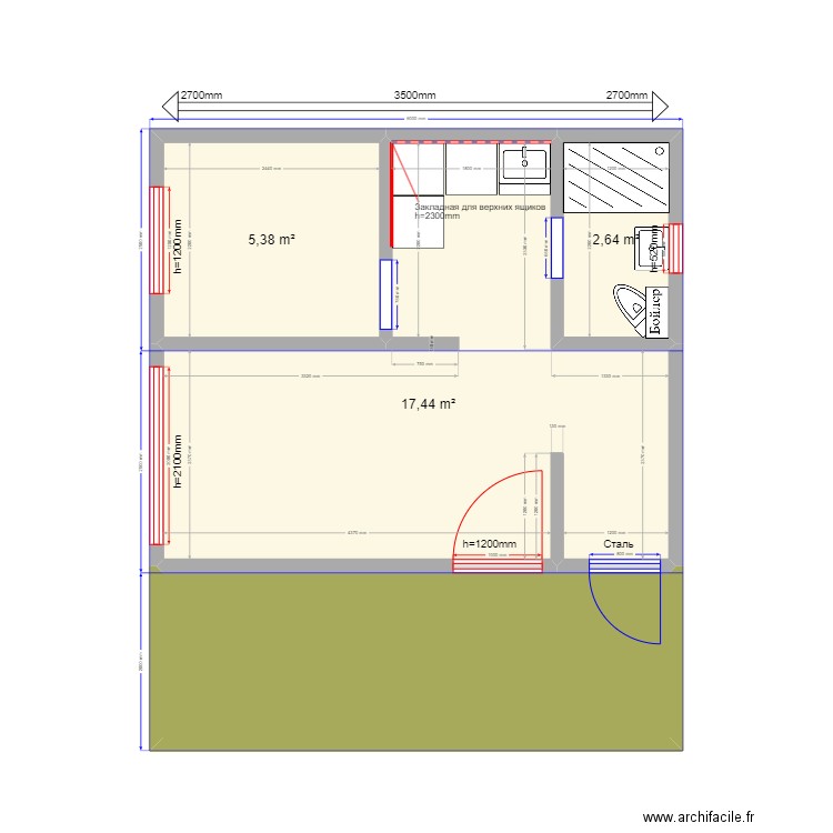 Д 2. Plan de 4 pièces et 36 m2