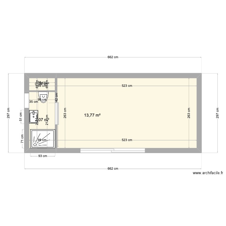 PETIT VIDE. Plan de 3 pièces et 16 m2