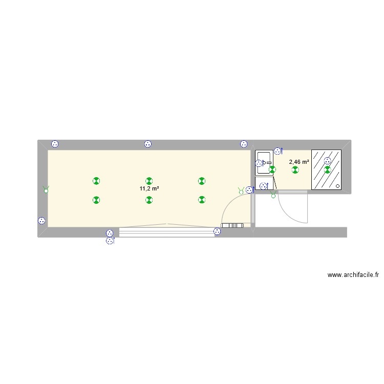 Chambre Cléa. Plan de 2 pièces et 14 m2