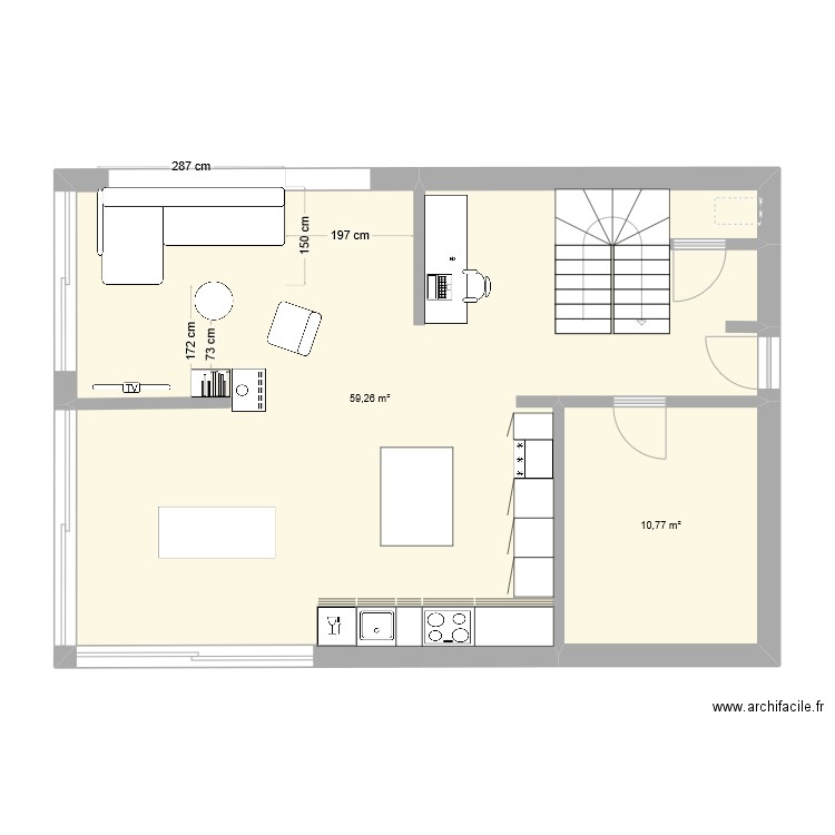 maison villers. Plan de 2 pièces et 70 m2