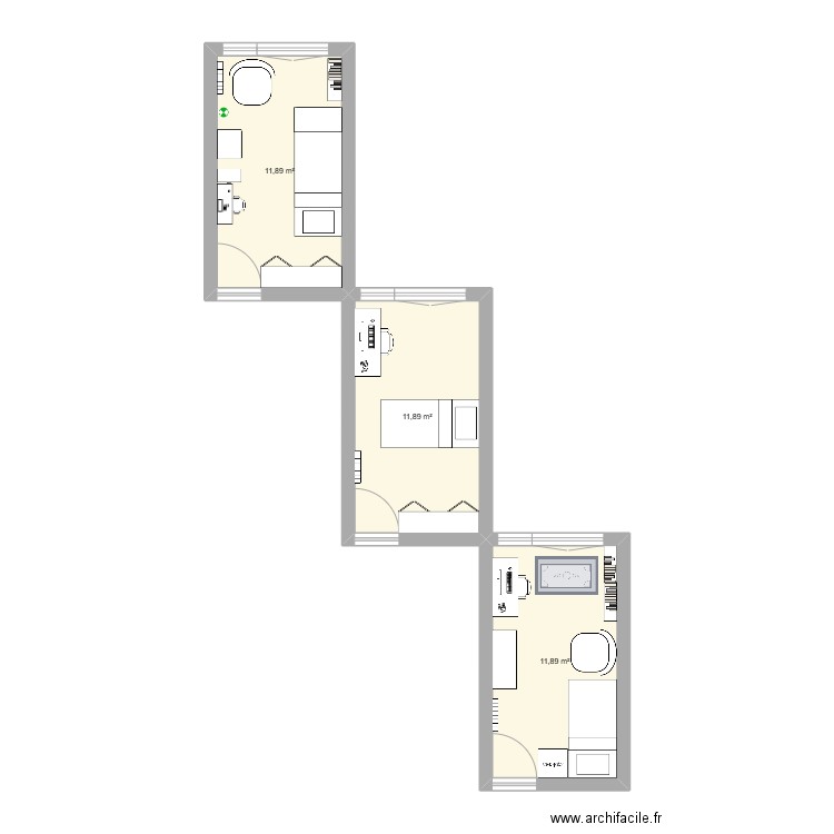 Chambre Lilian. Plan de 3 pièces et 36 m2