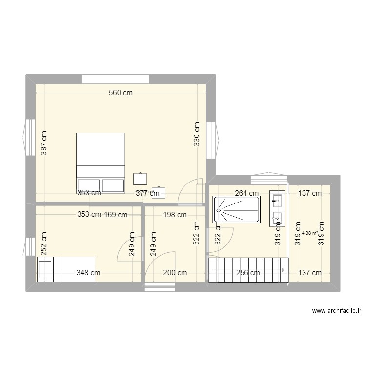 1er étage escalier -chabre est. Plan de 2 pièces et 48 m2