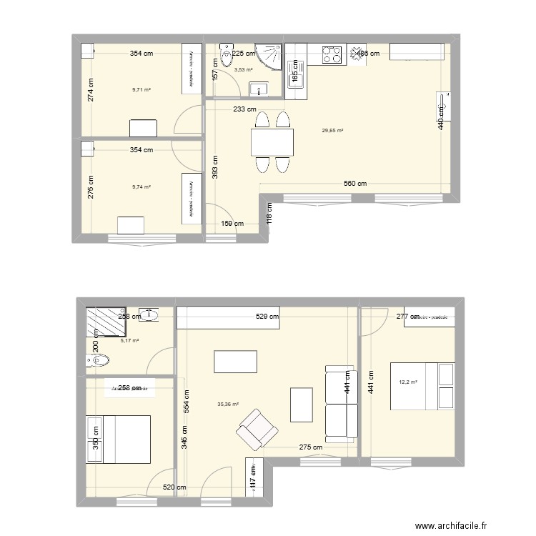 gite. Plan de 7 pièces et 105 m2