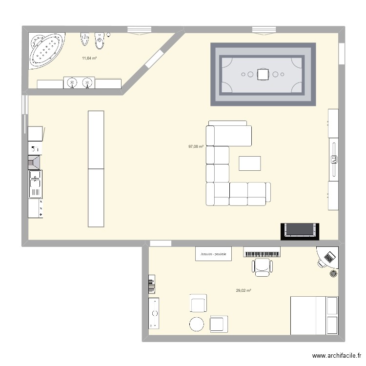 FRANCES. Plan de 3 pièces et 138 m2