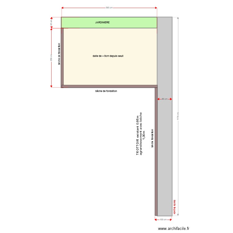 SAEN (trottoir+dalle terrasse) juillet 2024. Plan de 3 pièces et 33 m2