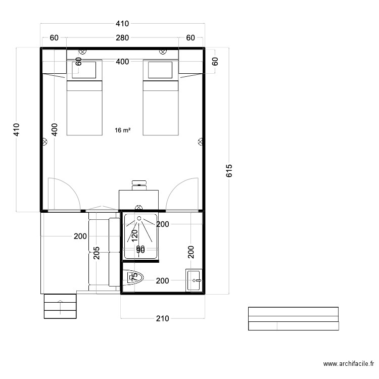 GAIA CABIN layout plan. Plan de 2 pièces et 20 m2