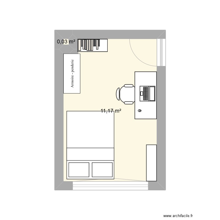 chambre vitry. Plan de 2 pièces et 11 m2