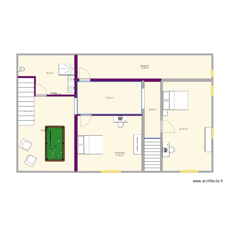 Etage 2. Plan de 7 pièces et 117 m2