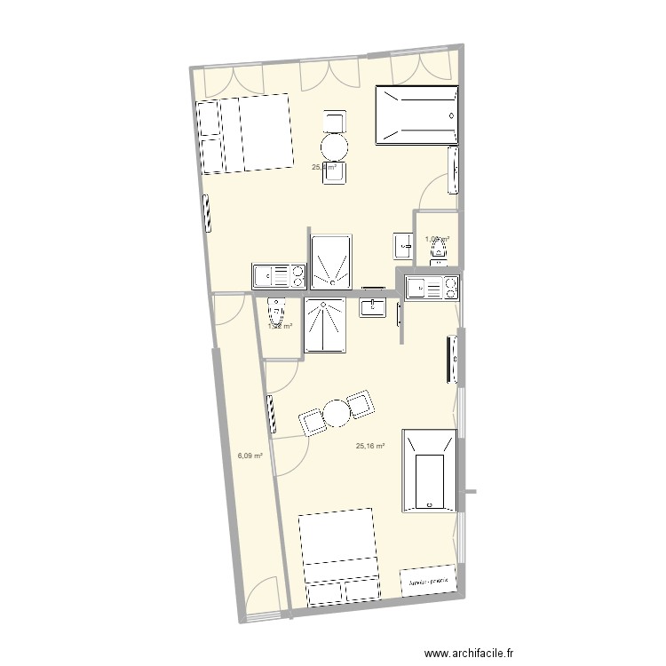 plan final. Plan de 5 pièces et 59 m2