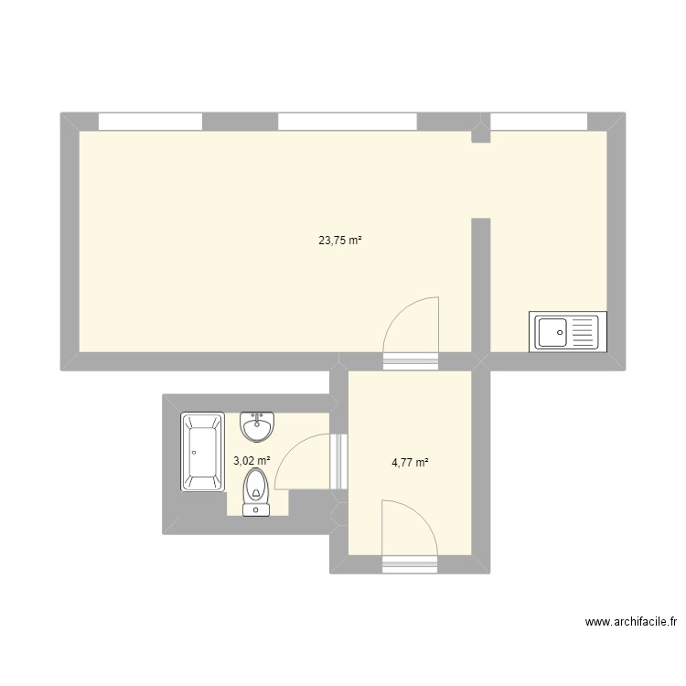 Appart mamie. Plan de 3 pièces et 32 m2