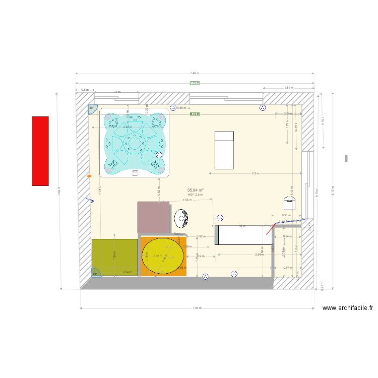 wistub1207v2wc deplacé. Plan de 1 pièce et 36 m2