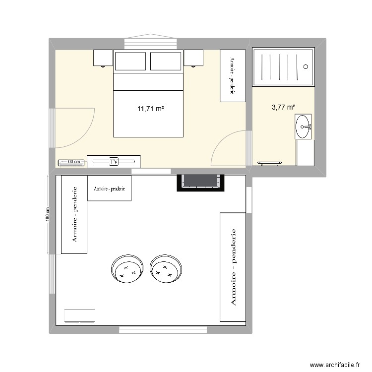 CHAMBRE 1. Plan de 2 pièces et 15 m2