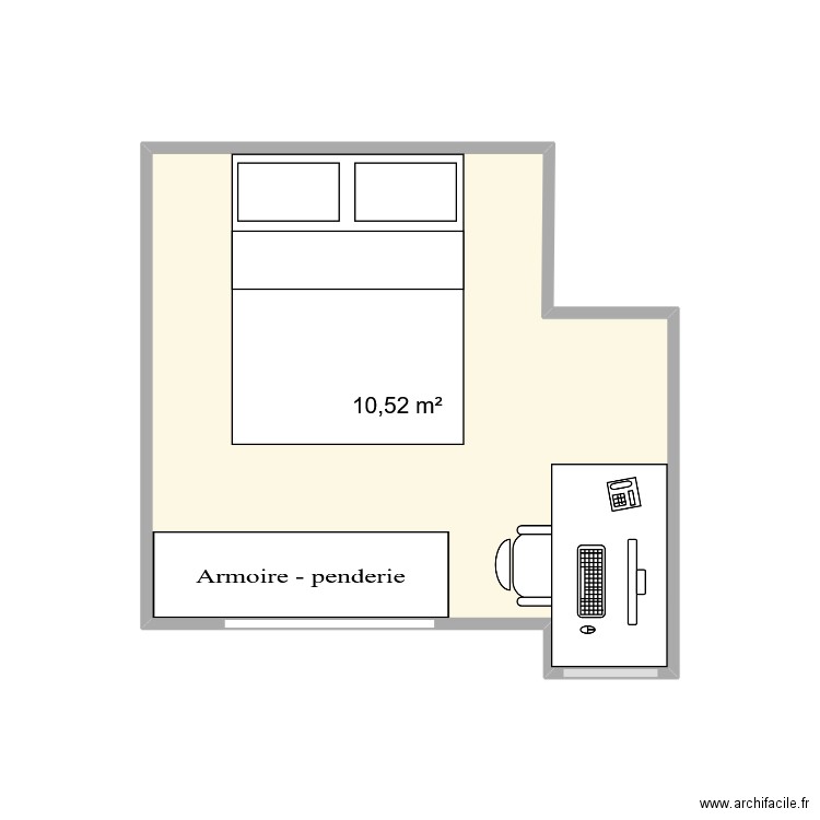 chambre. Plan de 1 pièce et 11 m2