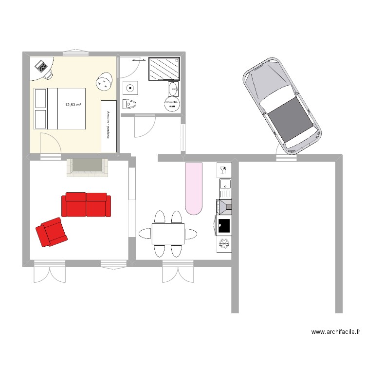 à voir. Plan de 1 pièce et 13 m2