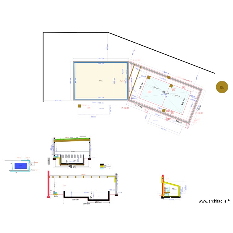 piscine béton 2024 v22 Terrassement. Plan de 1 pièce et 84 m2