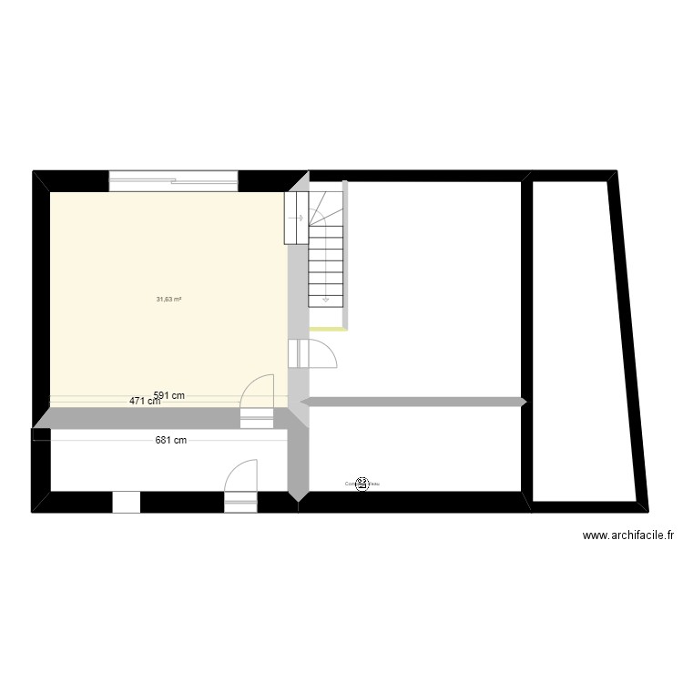 RDC V.0. Plan de 1 pièce et 32 m2