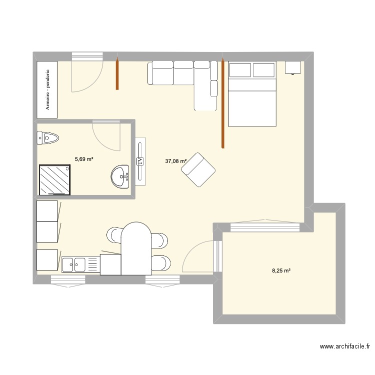 appt martin 8. Plan de 3 pièces et 51 m2