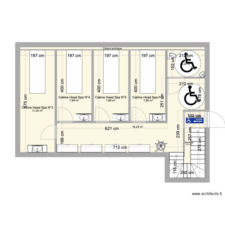 Head of Spa Sous-sol V2. Plan de 8 pièces et 61 m2