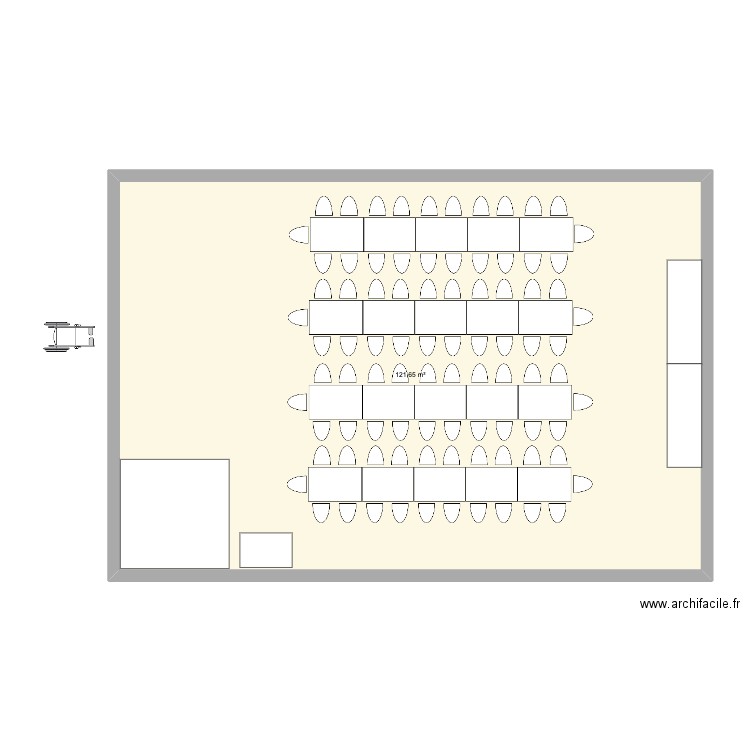 salle des fetes. Plan de 1 pièce et 122 m2