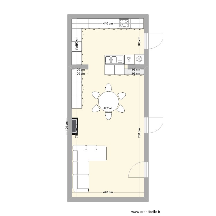 PROJET PALLEN. Plan de 1 pièce et 47 m2