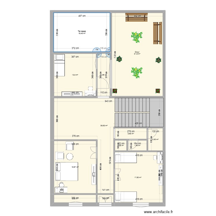 1 er. Plan de 13 pièces et 147 m2