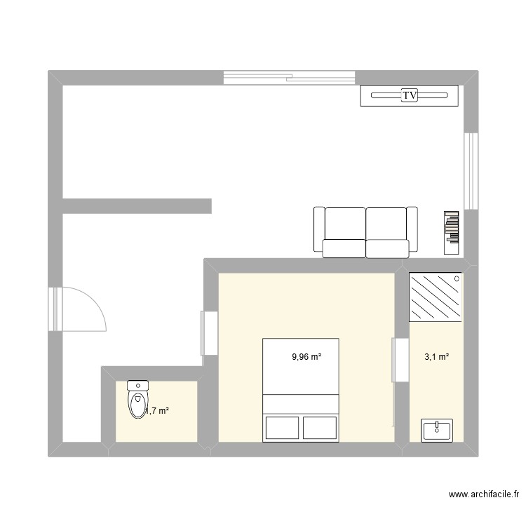 extension 2. Plan de 3 pièces et 15 m2